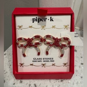 Piper K Red and Silver Bow Earrings